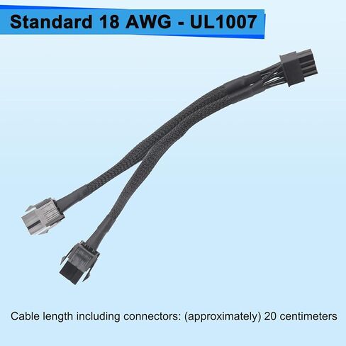 Dual 6 Pin Female to 8 Pin Male GPU Power Adapter Cable Braided Sleeved 20cm Power Sleeved Cable in Kuwait