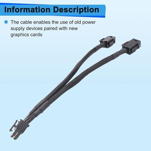 Dual 6 Pin Female to 8 Pin Male GPU Power Adapter Cable Braided Sleeved 20cm Power Sleeved Cable in Kuwait