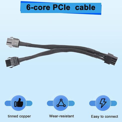 Dual 6 Pin Female to 8 Pin Male GPU Power Adapter Cable Braided Sleeved 20cm Power Sleeved Cable in Kuwait