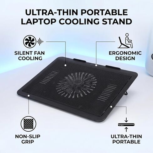 Asixxsix Laptop Cooling Pad, Slim Quiet Laptop Cooler with 140mm Ventilation Fan and Non Slip Base, Portable USB Powered Cooler Stand for 12 to 17 Inch Notebook in Kuwait