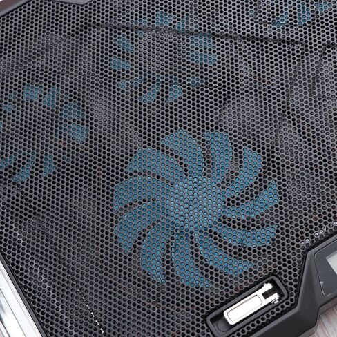 Silent Laptop Cooling Pad Cooler Mat with 6 Fans and Adjustable Height Stand, Black Plastic and Iron with Dual USB Ports and LED Lighting Effects, Ergonomic Notebook Cooler in Kuwait
