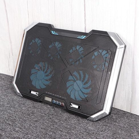 Silent Laptop Cooling Pad Cooler Mat with 6 Fans and Adjustable Height Stand, Black Plastic and Iron with Dual USB Ports and LED Lighting Effects, Ergonomic Notebook Cooler in Kuwait