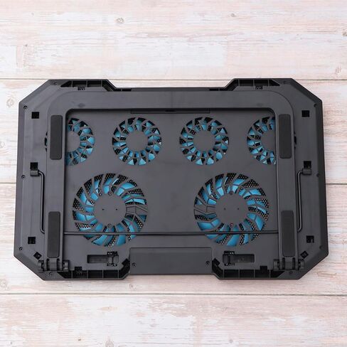 Silent Laptop Cooling Pad Cooler Mat with 6 Fans and Adjustable Height Stand, Black Plastic and Iron with Dual USB Ports and LED Lighting Effects, Ergonomic Notebook Cooler in Kuwait