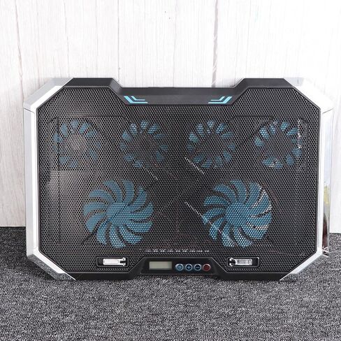 Silent Laptop Cooling Pad Cooler Mat with 6 Fans and Adjustable Height Stand, Black Plastic and Iron with Dual USB Ports and LED Lighting Effects, Ergonomic Notebook Cooler in Kuwait