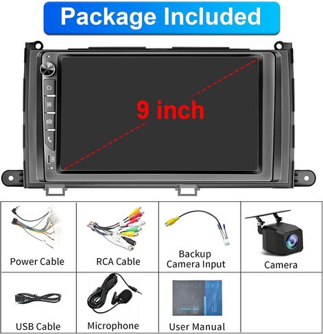 Plug&Play Car Radio for Toyota Sienna 2011 2012 2013 2014, 9" IPS Touch Screen for Sienna Radio with Carplay, Android Auto&Mirror Link/BT,GPS/SWC，MIC ，Backup Camera,AM/FM/Subwoofer Output/30-EQ in Kuwait