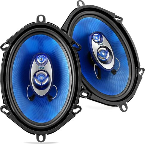 Pyle 5"x7"/6"x8" 3-Way Triaxial Car Speaker Pair – 300W Max/150W RMS, Blue Poly Injection Cone, Butyl Rubber Surround, 1" ASV Voice Coil, 4 Ohm, 80Hz-20kHz - PL573BL in Kuwait