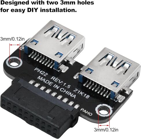 2PCS USB 3.0 19/20 Pin to Dual Female A Port Splitter Adapter Internal Vertical Header Converter for Desktop PC Expansion High Speed Lossless Data Signal Transmission Multilayer Circuit Board in Kuwait