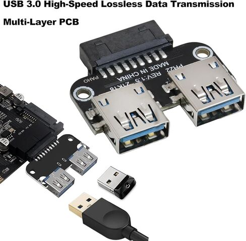 2PCS USB 3.0 19/20 Pin to Dual Female A Port Splitter Adapter Internal Vertical Header Converter for Desktop PC Expansion High Speed Lossless Data Signal Transmission Multilayer Circuit Board in Kuwait
