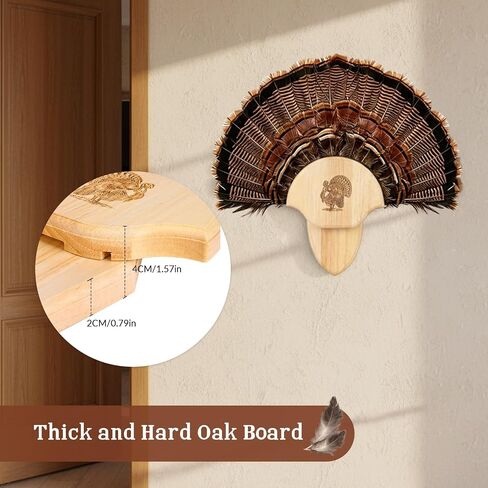 2 Pack Turkey Tail Fan Mounting Kit Oak Carved Turkey Fan Mounting Kit for Hanging Tail, Beard, Feather, Wall Mounted Hunting Trophy Mount Kit with Hardware, 8.3 Inch, Natural Oak Wood Color in Kuwait