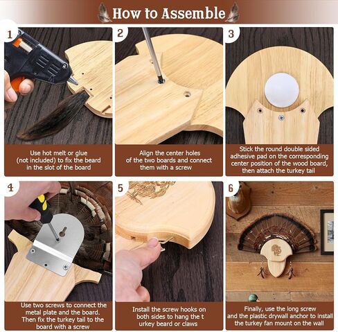 2 Pack Turkey Tail Fan Mounting Kit Oak Carved Turkey Fan Mounting Kit for Hanging Tail, Beard, Feather, Wall Mounted Hunting Trophy Mount Kit with Hardware, 8.3 Inch, Natural Oak Wood Color in Kuwait