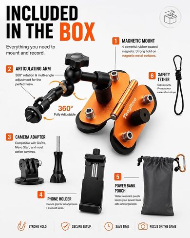 Magnetic Camera Mount for Gamechanger Streaming Kit – Dual 1/4" Fence Mount Compatible with Mevo Start, GoPro, iPhone & Action Cameras, Perfect for Baseball Field in Kuwait