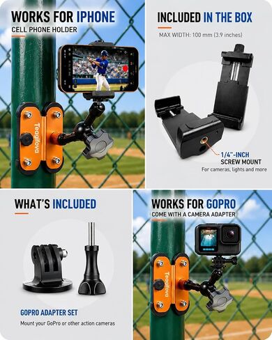 Magnetic Camera Mount for Gamechanger Streaming Kit – Dual 1/4" Fence Mount Compatible with Mevo Start, GoPro, iPhone & Action Cameras, Perfect for Baseball Field in Kuwait