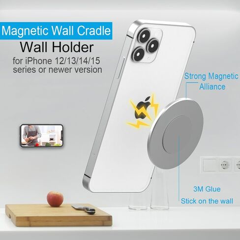 Magnetic Wall Mount Phone Holder, Compatible with MagSafe for iPhone 17/16/15/14/13/12, with Metal Ring for All Smartphones-Adhesive Wall Phone Holder for Bathroom Kitchen Bedroom, Strong Hold, 2 Pack in Kuwait