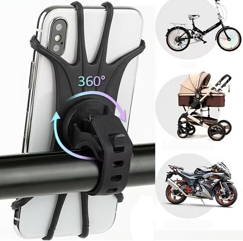 Bicycle Phone Mount for 4-7 Inch Phones – 360° Rotatable Shockproof Anti-Slip Grip, Durable Black GPS Holder for Road & Mountain Bikes – Hands-Free Navigation Cycling Accessory with Clamping Mechanism in Kuwait