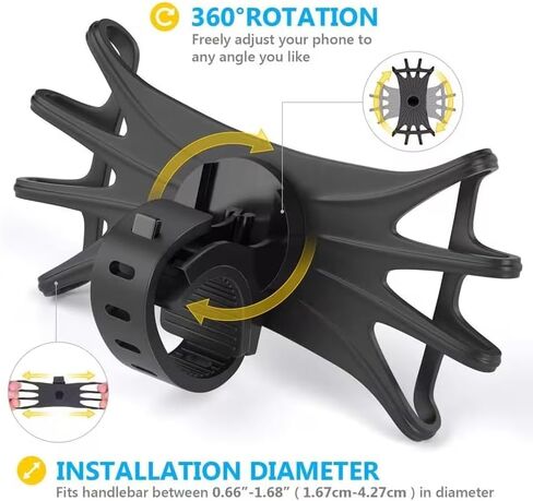 Bicycle Phone Mount for 4-7 Inch Phones – 360° Rotatable Shockproof Anti-Slip Grip, Durable Black GPS Holder for Road & Mountain Bikes – Hands-Free Navigation Cycling Accessory with Clamping Mechanism in Kuwait