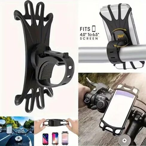 Bicycle Phone Mount for 4-7 Inch Phones – 360° Rotatable Shockproof Anti-Slip Grip, Durable Black GPS Holder for Road & Mountain Bikes – Hands-Free Navigation Cycling Accessory with Clamping Mechanism in Kuwait