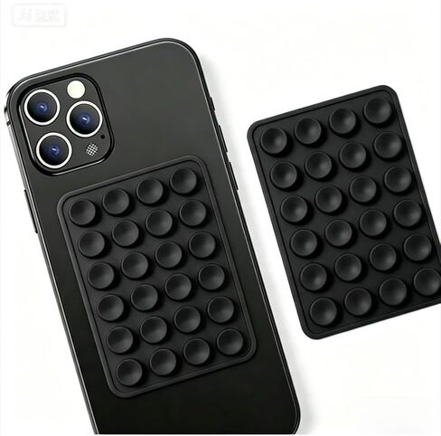 Multifunctional Suction Cup Wall Stand, Double Sided 24 Dots Anti-Slip Silicone Suction Phone Holder Mat, Square Single-Sided Case Mount Back Sticker (Black) in Kuwait