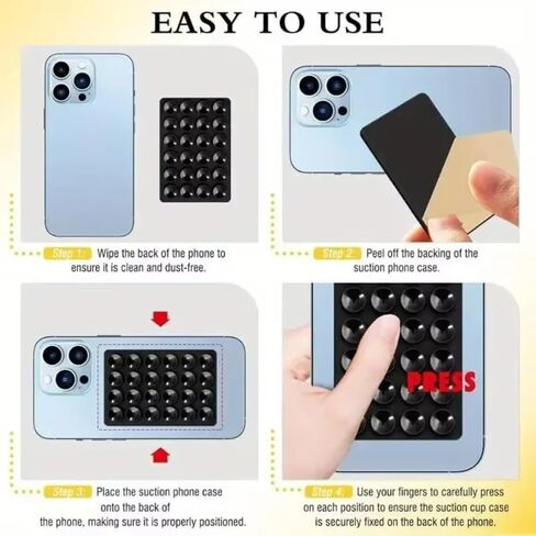 Multifunctional Suction Cup Wall Stand, Double Sided 24 Dots Anti-Slip Silicone Suction Phone Holder Mat, Square Single-Sided Case Mount Back Sticker (Black) in Kuwait