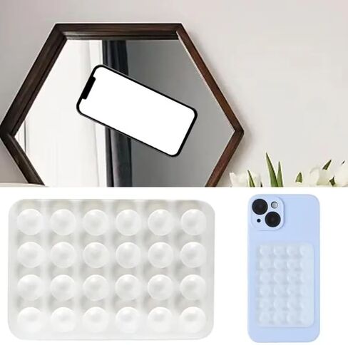 Multifunctional Suction Cup Wall Stand, Double Sided 24 Dots Anti-Slip Silicone Suction Phone Holder Mat, Square Single-Sided Case Mount Back Sticker (Black) in Kuwait