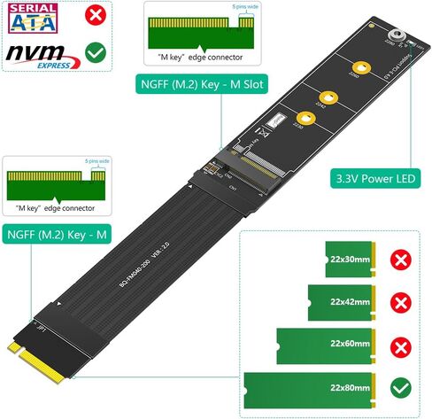 Sintech M.2 NVME Extender,NGFF M-Key PCIe 3.0/4.0 SSD Extention Card with High Speed Soft-PCB Cable 20CMS in Saudi Arabia