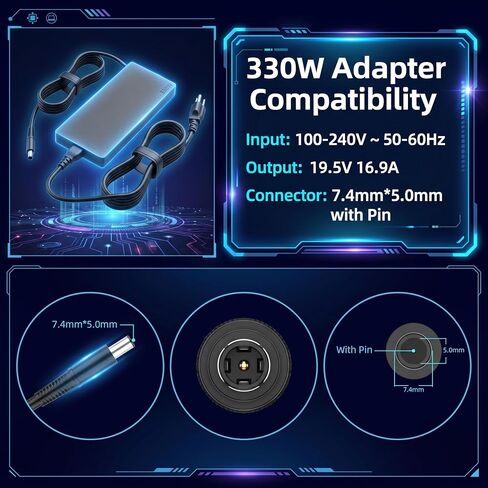 330W 7.4mm Tip Laptop Charger, Compatible with Dell Alienware Series in Kuwait