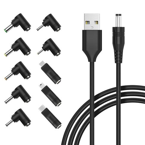Belker Universal 5V DC Power Cable, USB to DC 5.5×2.1mm Cord with 10 Tips in Saudi Arabia