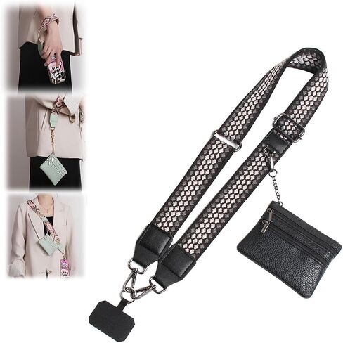 Phone Strap with Zippered Pouch, Clip and Go Strap for Phone with Wallet Crossbody, Adjustable Crossbody Phone Strap-2 in Kuwait