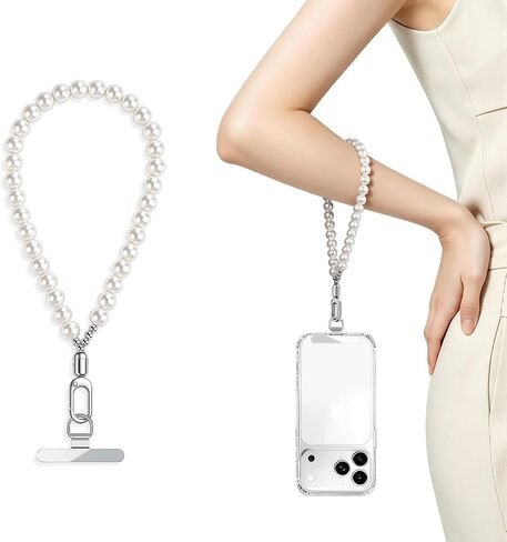 saxsion Beaded Phone Charm, Fixed Beads Pearl Wrist Strap for Women, Anti Theft Phone Chain, with Tether Tab in Kuwait