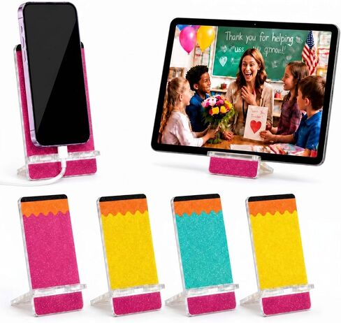 Sabary 4 Pcs Teacher Appreciation Gifts Pencil Acrylic Phone Stands, Teacher Gift Bulk, Back to School Cute Pencil Acrylic Phone Stand for Educator Classroom Office School Supplies (Multicolor) in Kuwait