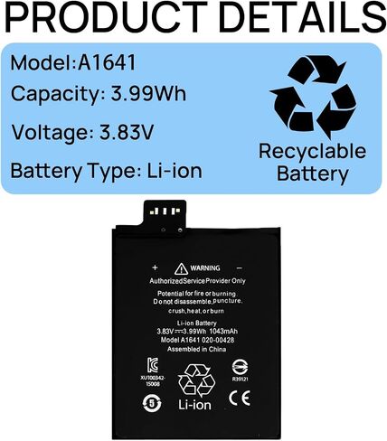 A1641 Battery Compatible with iPod Touch 6 6th Generation gen 3.83V 3.99Wh 1043mAh 020-00426 with Installation Tools in Kuwait