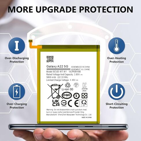 5800mAh Galaxy A22 5G SM-A226B Battery Compatible with Samsung Galaxy A22 5G SM-A226B, SM-A226B/DS, SM-A226B/DSN, SM-A226BR with Back Cover Adhesive Repair Tool Kit in Kuwait