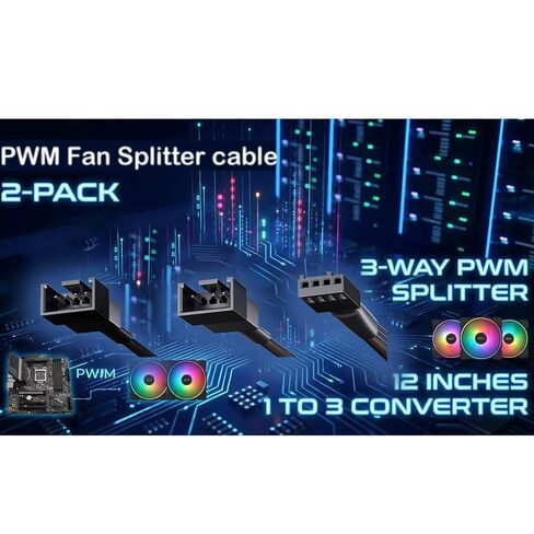 2-Pack 3-Way 4 Pin PWM Fan Splitter Cable - 10.6 Inches / 27 cm, 1x PWM Master to 2X Follower, PC Case Fan 1 to 3 Splitter for Synchronized Cooling in Saudi Arabia