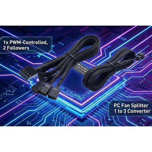 2-Pack 3-Way 4 Pin PWM Fan Splitter Cable - 10.6 Inches / 27 cm, 1x PWM Master to 2X Follower, PC Case Fan 1 to 3 Splitter for Synchronized Cooling in Saudi Arabia
