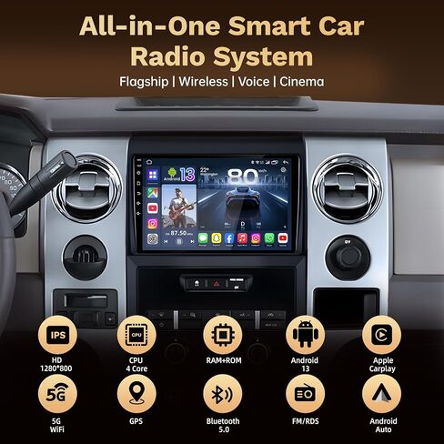 Upgrade Car Radio for Ford F150 2009-2014: 9" 1280 * 800 HD Touchscreen Stereo with Wireless Carplay Android Auto 5G WiFi GPS Bluetooth FM DSP SWC 1080P Backup Camera in Kuwait