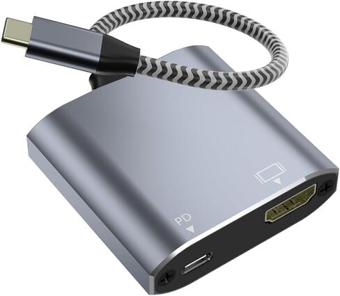 USB C to HDMI 2-in-1 Adapter, Thunderbolt 3 to HDMI Adapter, USB C Hub with PD Charging, Durable Design for MacBook, iPad, iPhone, High-Speed Data Transfer & Power Delivery (Grey) in Saudi Arabia