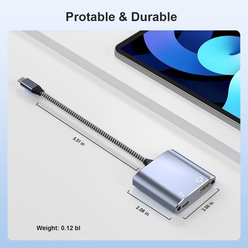 USB C to HDMI 2-in-1 Adapter, Thunderbolt 3 to HDMI Adapter, USB C Hub with PD Charging, Durable Design for MacBook, iPad, iPhone, High-Speed Data Transfer & Power Delivery (Grey) in Saudi Arabia