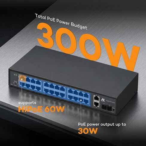 ONWOTE 24 Ports Gigabit PoE Switch 300W, 10/100/1000Mbps Self-Adaptive in Kuwait