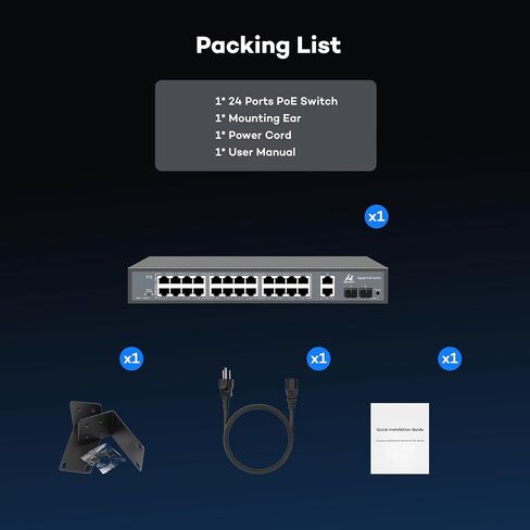 ONWOTE 24 Ports Gigabit PoE Switch 300W, 10/100/1000Mbps Self-Adaptive in Kuwait