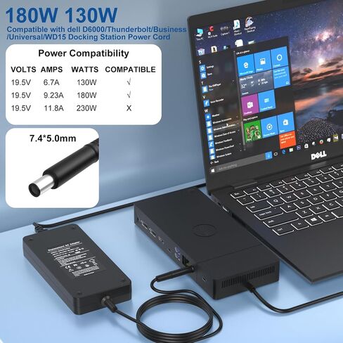 180W Adapter Charger Compatible with Dell Dock D6000 Docking Station in Kuwait