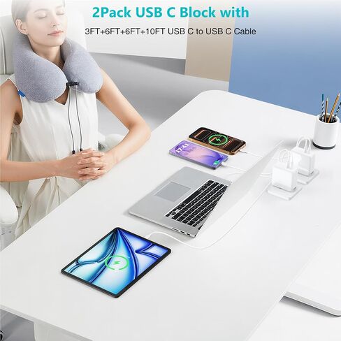 USB C MacBook Charger for MacBook Pro/MacBook Air 16 15 14 13 Inch 2025 2024 2023 2022 2021 2020 2019 M5 M4 M3 M2 M1,2Pack 75W USBC Laptop Power Adapter with 3+6+6+10ft USBC Cable for iPhone 17/16/15 in Kuwait