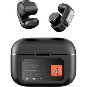 LOBKIN Open Ear Earbuds Clip On Headphones Wireless Bluetooth 5.4 Adaptive Comfortable Clip On Ear Buds with Mic,4GB Storage Lightweight IPX5 Waterproof LED Touchscreen Display Fit Sports (Black) in Kuwait