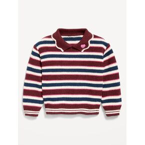 Old Navy Collared Striped Sweater for Toddler Girls - Burgundy Stripe in Kuwait