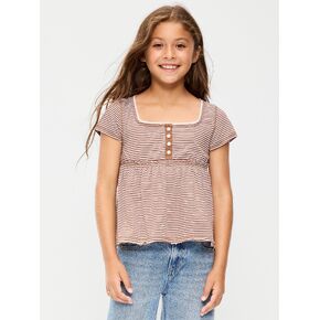 Old Navy Short-Sleeve Henley Top for Girls - Earth Brown Stripe in Kuwait