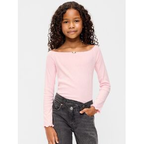 Old Navy Fitted Off-Shoulder Ribbed Top for Girls - Pink Pirouette in Kuwait