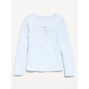 Old Navy Long-Sleeve Ribbed Henley T-Shirt for Girls - Contrail in Kuwait