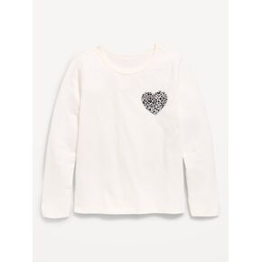 Old Navy Softest Long-Sleeve Heart-Patch T-Shirt for Girls - Leopard in Kuwait