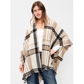 Old Navy Flannel Fringe Poncho - Black Plaid in Kuwait