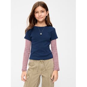 Old Navy Fitted 2-in-1 Graphic T-Shirt for Girls - Obscure Night in Kuwait