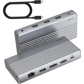 محطة إرساء الكمبيوتر المحمول بشاشة مزدوجة 4K@60 هرتز، قاعدة USB C (10 في 1) مع HDMI 4k، DP(4K@144 هرتز)، 100 وات PD، إيثرنت، 4USB، بطاقة SD/TF، ​​محور USB متعدد المنافذ لأجهزة الكمبيوتر المحمولة HP/Dell/Surface/MacBook/Lenovo in Kuwait