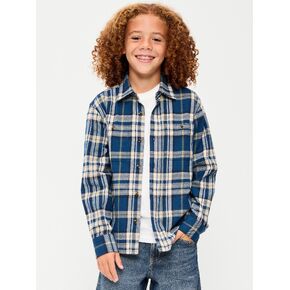 Old Navy Long-Sleeve Flannel Shirt for Boys - Medium Blue Plaid in Kuwait
